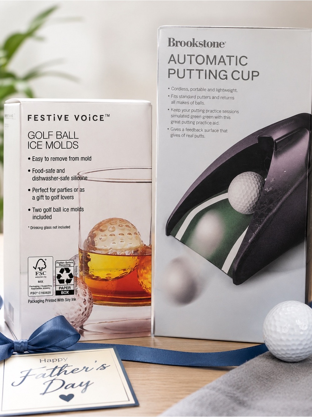 Bundle Brookstone Automatic Putting Cup - Black and Green & golf ball ice tray